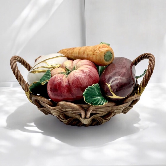 Kintsugi Italian Pottery Vegetable Basket Majolica Gold Crack Art Gift Italy MCM - Picture 1 of 16
